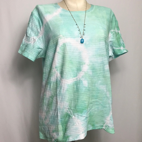 🌻 3/25 🌻 NWOT Tie Dye Boho Cotton Sea Green Tee - Picture 1 of 6